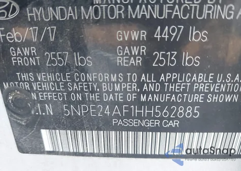 2017 Hyundai Sonata Se from USA, damaged, VIN 5NPE24AF1HH562885